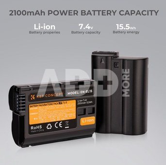 K&F Concept K&F EN-EL15 2000mAh Digital Camera Dual Battery with Dual Channel Charger, for Nikon Camera Charger
