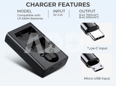 K&F Concept K&F LPE6NH 2250mAh Digital Camera Dual Battery with Dual Channel Charger, for Canon Camera Charger