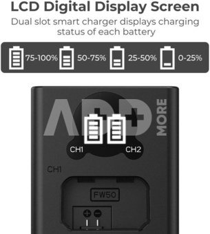K&F Concept K&F NP-FW50 Digital Camera Dual LED Display Screen charger; Supports Micro USB and Type-C charging