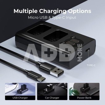 K&F Concept K&F NP-FW50 Digital Camera Dual LED Display Screen charger; Supports Micro USB and Type-C charging