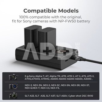 K&F Concept K&F NP-FW50 Digital Camera Dual LED Display Screen charger; Supports Micro USB and Type-C charging
