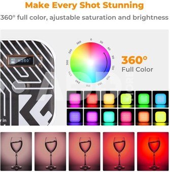 K&F Concept K&F RGB Full Color Portable Photography Light 360&deg; 2500K - 9900K CRI 96+ Built-in 2000mAh Battery 21 Lighting Effects White