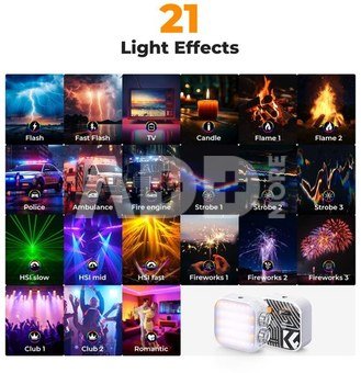K&F Concept K&F RGB Full Color Portable Photography Light 360&deg; 2500K - 9900K CRI 96+ Built-in 2000mAh Battery 21 Lighting Effects White