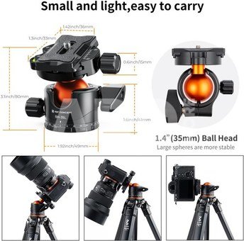 K&F Professional 35mm Metal Tripod Ball Head 360 Degree Rotating Panoramic with 1/4 inch Quick Release Plate
