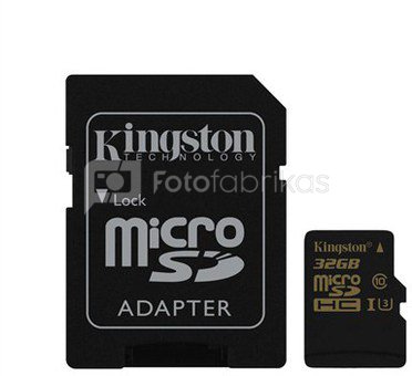 Kingston Gold UHS-I U3 32 GB, MicroSDHC, Flash memory class 10, SD Adapter