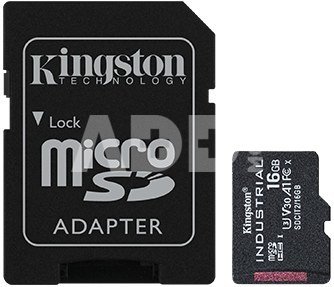 Kingston UHS-I 16 GB, microSDHC/SDXC Industrial Card, Flash memory class Class 10, UHS-I, U3, V30, A1, SD Adapter
