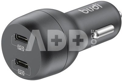 Ładowarka samochodowa Budi, 2x USB-C, 40W, PD (czarna)