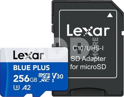 Lexar microSDHC Blue Plus UHS-I with SD adapter, up to 170MB/s read C10/A2/U3 (V30) 256GB