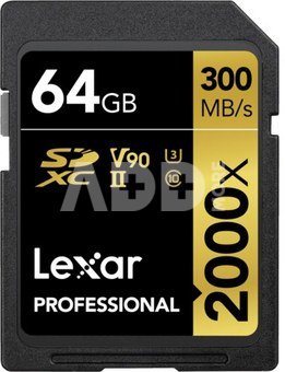 LEXAR PRO 2000X SDHC/SDXC UHS-II U3(V90) R300/W260 (W/O CARDREADER) 64GB