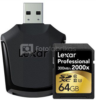 Lexar SDXC Card incl Reader 64GB 2000x Professional RDR UHS-II