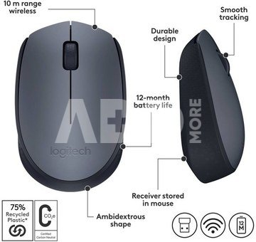 Logitech Wireless Mouse M170 - GREY - 2.4GHZ