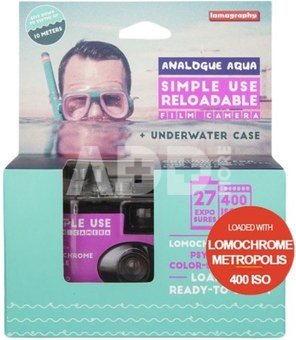 Lomography fotoaparatas Analogue Aqua, su povandeniniu dėklu + LomoChrome Purple 400/135/36