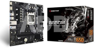 Mainboard|BIOSTAR|AMD B650|SAM5|Micro-ATX|Memory DDR5|Memory slots 2|1xPCI-Express 3.0 1x|1xPCI-Express 4.0 16x|1xM.2|1xHDMI|1xDisplayPort|2xUSB 2.0|4xUSB 3.2|1xRJ45|3xAudio port|B650MT