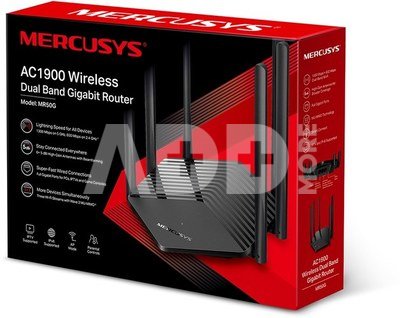 Mercusys Dual-Band Router MR50G 802.11ac, 600+1300 Mbit/s, 10/100/1000 Mbit/s, Ethernet LAN (RJ-45) ports 2, MU-MiMO Yes, Antenna type 6xFixed, Black