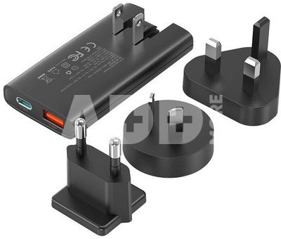 Mini travel wall charger Choetech PD6011 PD65W GaN slim USB-A+C (black)