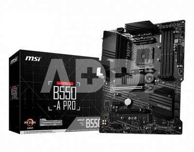 MSI B550-A PRO Processor family AMD, Processor socket AM4, DDR4 DIMM, Memory slots 4, Supported hard disk drive interfaces  SATA, M.2, Number of SATA connectors 6, Chipset AMD B550, ATX