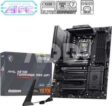 MSI MAG X870E TOMAHAWK MAX WIFI | Processor family AMD | Processor socket AM5 | DDR5 | Supported hard disk drive interfaces SATA, M.2 | Number of SATA connectors 4
