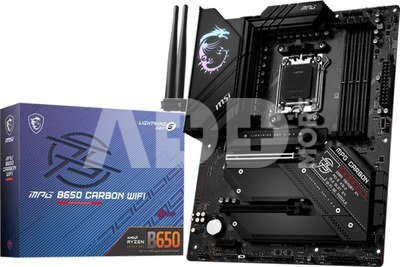 MSI MPG B650 CARBON WIFI Processor family AMD, Processor socket AM5, DDR5 DIMM, Memory slots 4, Supported hard disk drive interfaces  SATA, M.2, Number of SATA connectors 6, Chipset AMD B650, ATX