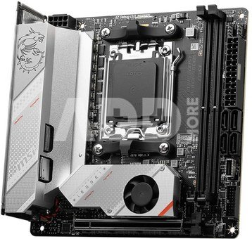 MSI MPG B650I EDGE WIFI Processor family AMD Processor socket AM5 DDR5 DIMM Memory slots 2 Supported hard disk drive interfaces  SATA, M.2 Number of SATA connectors 4 Chipset AMD B650 Mini-ITX