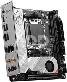MSI MPG B650I EDGE WIFI Processor family AMD Processor socket AM5 DDR5 DIMM Memory slots 2 Supported hard disk drive interfaces  SATA, M.2 Number of SATA connectors 4 Chipset AMD B650 Mini-ITX