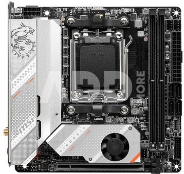 MSI MPG B650I EDGE WIFI Processor family AMD Processor socket AM5 DDR5 DIMM Memory slots 2 Supported hard disk drive interfaces  SATA, M.2 Number of SATA connectors 4 Chipset AMD B650 Mini-ITX
