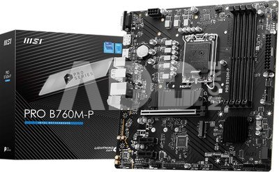 MSI PRO B760M-P Processor family Intel, Processor socket LGA1700, DDR5 DIMM, Memory slots 4, Supported hard disk drive interfaces  SATA, M.2, Number of SATA connectors 4, Chipset Intel B760, mATX
