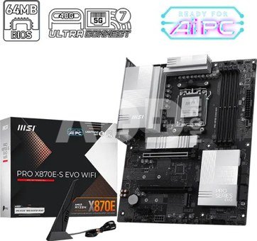 MSI PRO X870E-S EVO WIFI | Processor family AMD | Processor socket AM5 | DDR5 | Supported hard disk drive interfaces SATA, M.2 | Number of SATA connectors 4