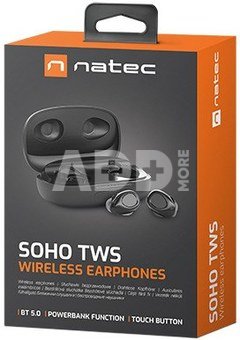 Natec Earphones, Soho, TWS, Wireless, Microphone, Black