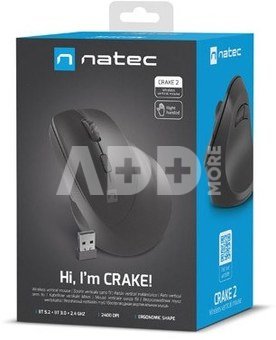 Natec Vertical Mouse, Crake 2, Wireless, 2400 DPI, Black
