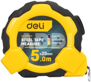 Ocelové měřicí pásmo 5 m/25 mm Deli Tools EDL3797Y (žluté)