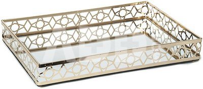 Padėklas metalinis su veidrodžiu aukso sp. 400x270x60 mm OY3057A