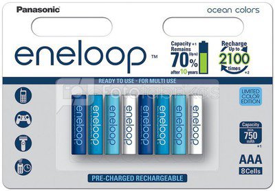 Panasonic eneloop AAA/HR03, 800 mAh, Rechargeable Batteries Ni-MH, 8 pc(s) ocean