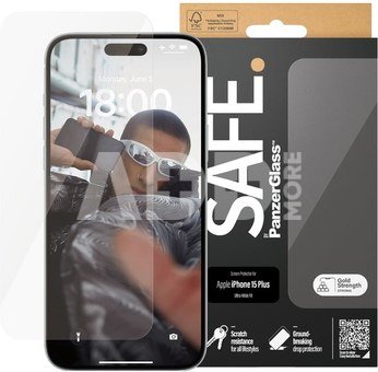 PanzerGlass | SAFE | Screen protector | Apple | iPhone 15 PLUS | Glass | Clear | Ultra-Wide Fit