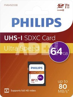 Philips SDXC Card 64GB Class 10 UHS-I U1