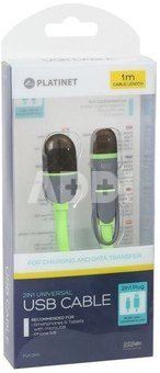Platinet cable USB - microUSB/Lightning 1m, green (42872)