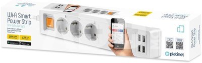 Platinet extension cord 3 sockets USB WiFi Tuya 1.8m, white (45507)