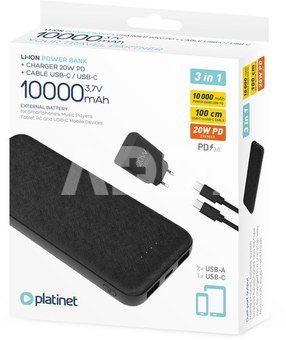 Platinet power bank + USB charger 10000mAh Kit PMPB10SETB, black