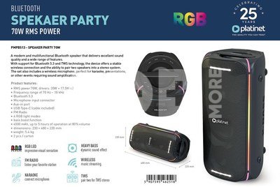 Platinet wireless speaker Boombox Party 70W (46251)