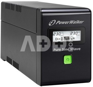 PowerWalker UPS line-interactive 600VA 2X PL 230V, pure sine wave, RJ11/45 IN/OUT, USB, LCD