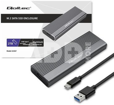 Qoltec Enclosure for SSD M.2 drive,SATA,NGFF,USB C