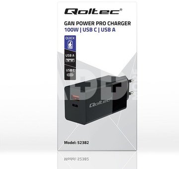 Qoltec GaN Power PRO charger 1xUSB C, 1xUSB, 100W