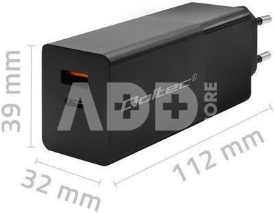 Qoltec GaN Power PRO charger 1xUSB C, 1xUSB, 100W