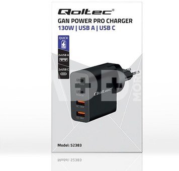 Qoltec GaN POWER PRO charger 2xUSB C, 2xUSB, 130W