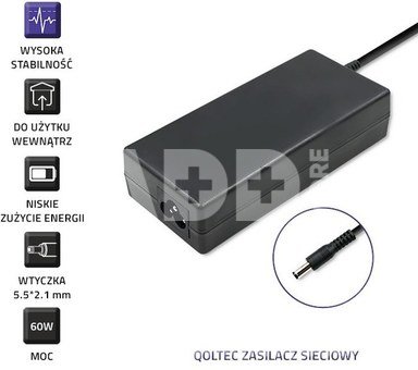 Qoltec Plug-in power supply 60W 12V, 5A, 5.52.1