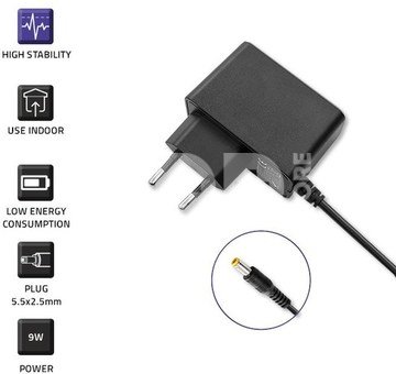 Qoltec Plug in power supply 9W 9V, 1A, 5.5x2.5