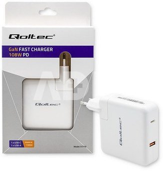 Qoltec Power charger GaN FAST 108W, USB C, white