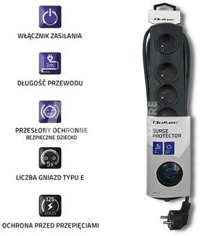 Qoltec Surge protector 5 sockets 3m black