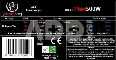 Rebeltec Power supplay ATX ver2.31 TITAN 500W