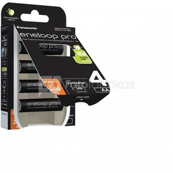 Rechargeable batteries Panasonic Įkraunamos baterijos Panasonic ENELOOP Pro BK-3HCDE/4BE, 2450 mAh, 500 (4xAA)