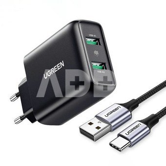 Rychlonab&iacute;ječka UGREEN, 2xUSB-A, 18W, PD 3.0 EU(čern&aacute;)